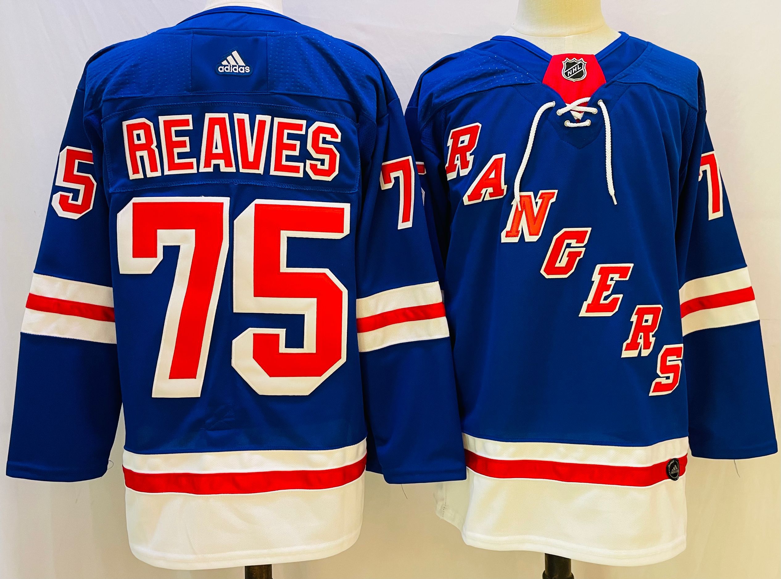Men New York Rangers 75 Reaves Blue Throwback 2022 Adidas NHL Jersey